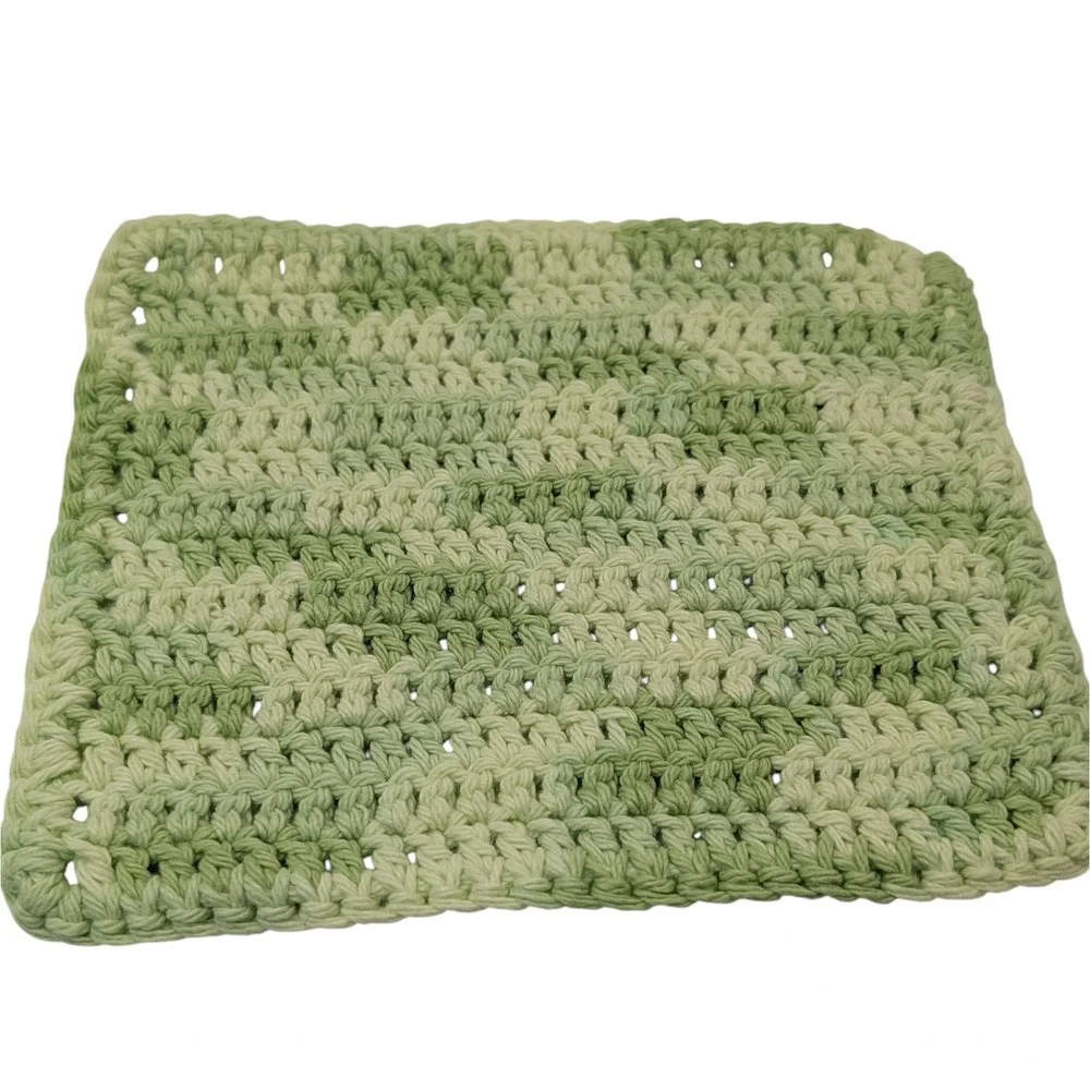New Handmade Crocheted Potholders Hot Pads Cotton‎ Tan Blue Green Set of Three